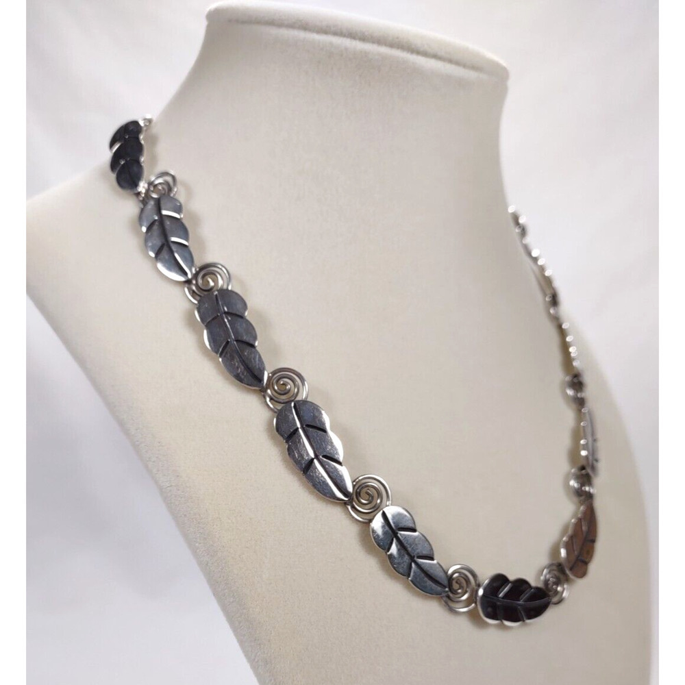 Vintage A or R Muñoz Taxco 925 Sterling Silver Leaf Necklace 17” Handmade Mexico - Picture 6 of 16